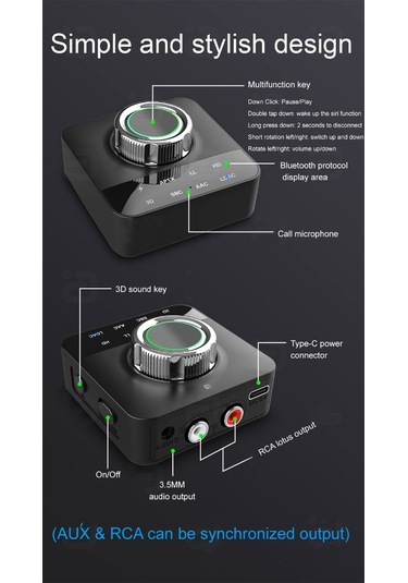 Ldac Bluetooth Uyumlu 5.0 Ses Alıcısı, Mikrofonlu Rca 3.5mm Aux 3dstereo Müzik Aptx Kablosuz Adaptörü, Tv Araba Hoparlörü