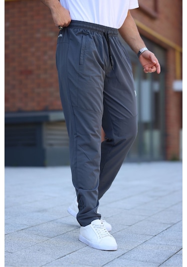 Erkek Gri Eşofman Altı Fermuarlı Paça Kaliteli Paraşüt Kumaş Gri