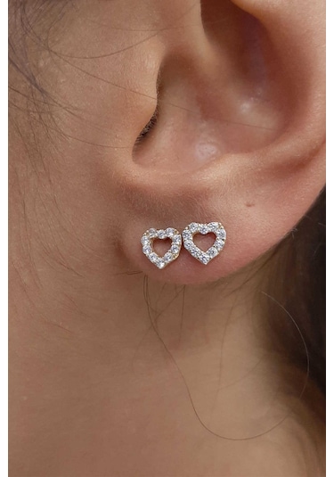 Fiyonk Kuyumculuk 14 Ayar Altın Swarovski Taşlı Kalp Küpe 001