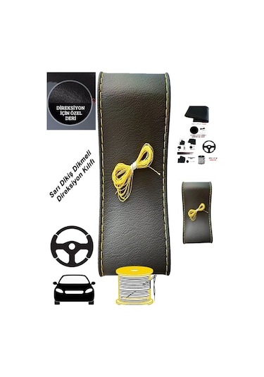Renault Clio Iı Hb 2002-2008 Deri Direksiyon Kılıfı Dikmeli Sarı Dikiş