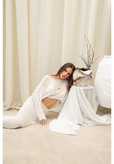Mai Collection Naval Beyaz Crop Etek Triko Takım