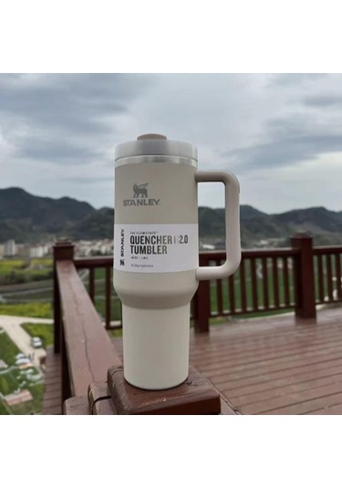 Tenfowee 40oz 1.18l Beyaz Paslanmaz Çelik Araba Termos Su Bardağı - Spor İçin Büyük Kapasite Bej