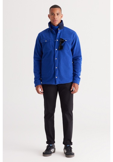 AC&Co / Altınyıldız Classics Erkek Saks-lacı Standart Fit Normal Kesim Gömlek Yaka Cepli Polar Ceket Lacivert