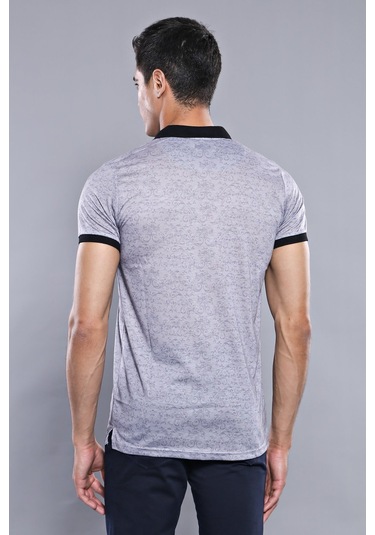 Çiçek Desenli Polo Yaka Gri T-shirt Wessi Gri