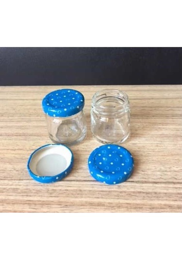 40 Cc Cam Kavanoz - 10 Adet - Mavi Kalpli Kapak.Mutfak.