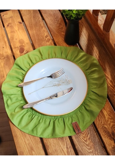 Lizbon Keten Yuvarlak Fırfırlı 2 Li Vintage Amerikan Servis Yeşil 40x40