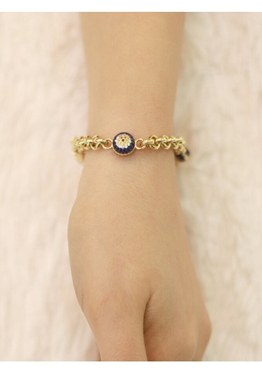 14 Ayar Altın Mavi Gözlü Nazarlı Doç Bileklik Altın