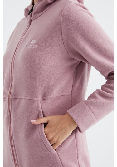 Tommy Life Gül Kurusu Kapüşonlu Fermuarlı Rahat Form Kadın Polar Sweatshirt - 97233 Gülkurusu
