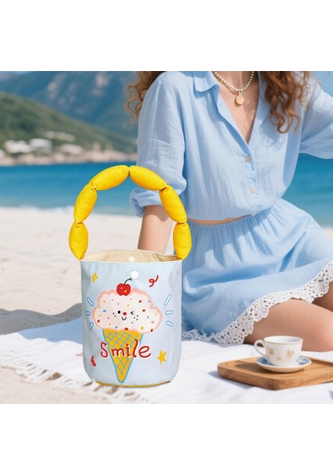 Homyl Kadın Kova Çantası Taşınabilir Çanta Günlük Sevimli Dondurma Deseni