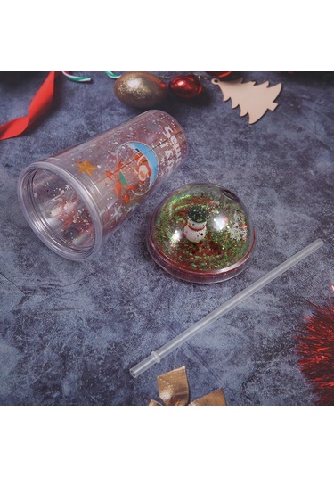 500ml Noel Baba Karikatür Taşınabilir Plastik Kupa Çift Mikro Peyzaj Suyu Kupası Style 2 , Size:with Straw Style 2 Siyah