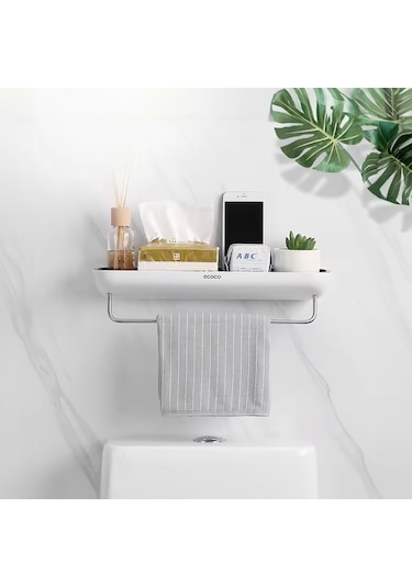 Ecoco Duvara Yapışkanlı Banyo Ve Mutfak Düzenleme Rafı Havlu Askı Beyaz