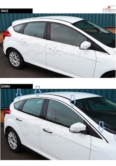S-Dizayn Ford Focus 3 Hb Krom Cam Üst Çıtası 8 Prç 2011-2018