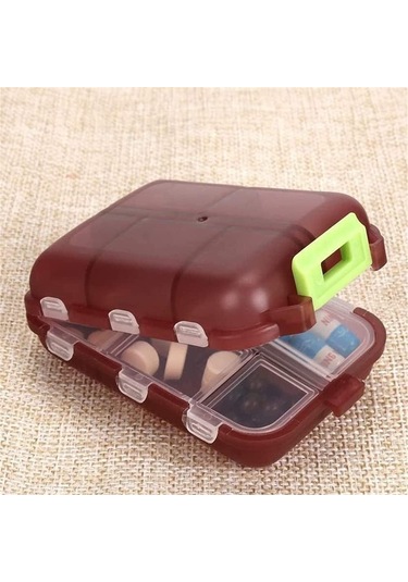 Mufunye Rezervuar Portatif İlaç Ve Vitamin Kutusu 10 Bölmeli, Reçeteli İlaçları Kolay Bölme Ve Saklama Özelliği - Kahverengi Kahverengi