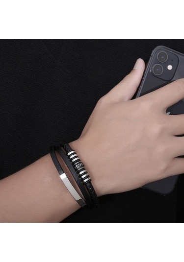 Novahub Yeni Erkek Gelgit Trey Geçici Deri Bileklik - Klasik Geometrik Tasarım - Titanyum Çelik Bilezik Çok Renkli