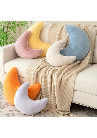 Trendooze 30x25cm Pembe Tüylü Ay Yastığı, Yumuşak Dekoratif Minder Pembe