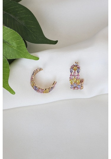 Mrs Flower Renkli Taşlı Xupıng Küpe Çok Renkli