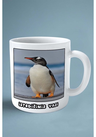 Penguen Baskılı Kupa Bardak Çift Taraflı Kişiye Özel Çerçeveli Renkli Model 4 Çok Renkli