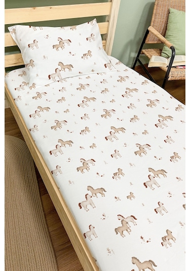 Organik Tek Kişilik Lastikli Çarşaf Seti - Minik Tay Renkli