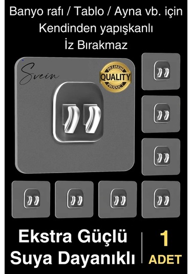 1 Ad. Ekstra Güçlü Kendinden Yapışkanlı İz Bırakmaz Suya Dayanıklı Banyo Rafı Tablo Ayna Askı Kanca Çok Renkli