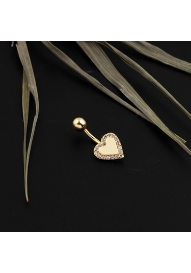 Kalp Model Altın Göbek Piercing 14 Ayar Sarı