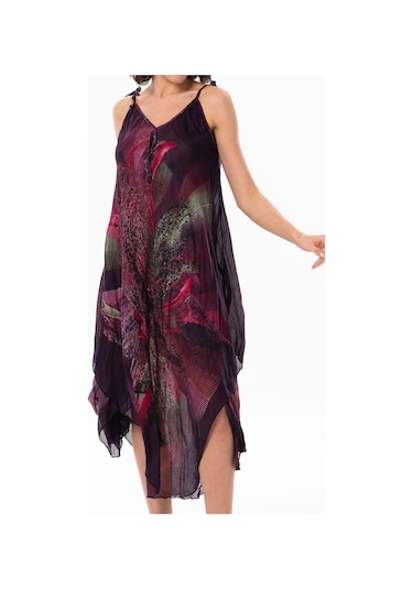 Askılı Vual Afrodit Midi Boy Yazlık Elbise Mürdüm 6210 - Kadın Mürdüm