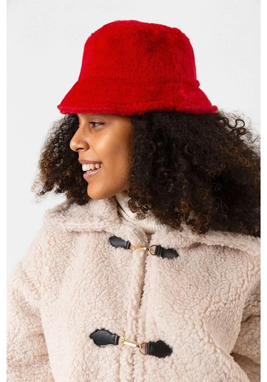 Kadın Peluş Bucket Şapka 1102 Rkş-01 Kırmızı Kırmızı