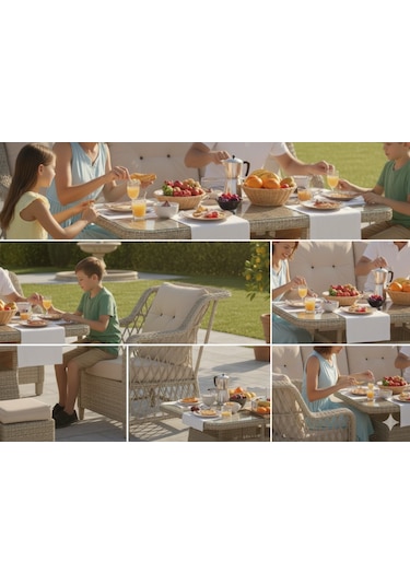 3+1+1 Bahçe Ve Balkon Takımı Masali Krem/cappuccino Krem