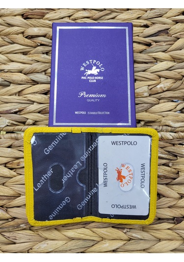 Westpolo İsme Özel 1026 Hakiki Deri Unısex Kartlık Sarı