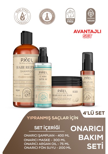 Pxel Onarıcı Şampuan - Maske - Argan Yağı Serum - Fön Suyu Set