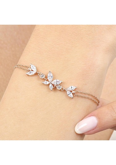 Işıltılı Kelebek Zarafeti Rose Renk Gümüş Bileklik