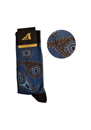 A Classe Şal Desenli Indigo Mavi Erkek Çorap İndigo