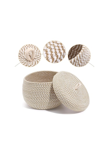 Mutfak, Banyo Ve Ev İçin Halat Hasır Sepet 17x21 Cm Kapaklı Saklama Sepeti Honeypot Bej - Kırçıl