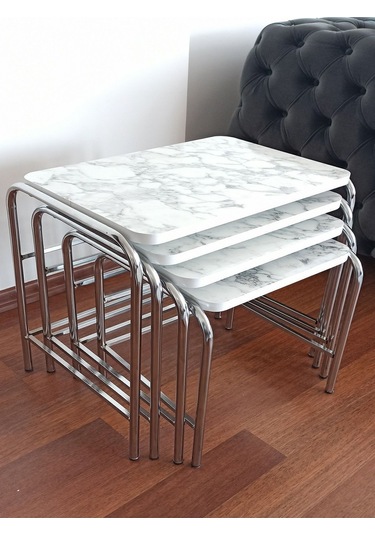 Beyaz Mermer Desen Zigon Sehpa 1. Kalite Krom Nikelaj Tse E1 Onaylı Malzeme Üreticiden Mermer