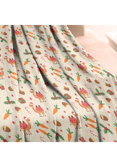 Noel Desenli Bebek Battaniyesi 40x30 İnç, Polar, Yumuşak, Hafif Ve Kalın Noel Deve Kızılcık