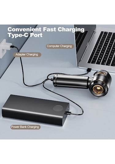 Springsun 4'ü 1 Arada 80.000 Rpm Hava Üfleyici - 3 Kademeli, 6000mah Şarjlı, Araba/klavye/halı Temizliği