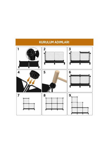 Dekoratif Tel Kafes Tasarımlı 3 Bölmeli Raf - Çok Amaçlı Tel Dolap Siyah