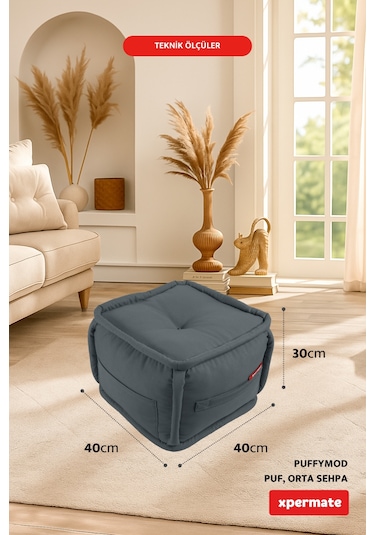 Xpermate Puffymod Dekoratif Kare Puf Orta Sehpa 40x40 Cm Gri