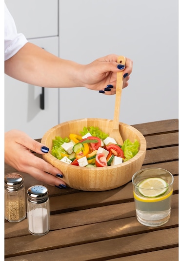 Porsima 2061 Orta Boy Doğal Bambu Salata Kasesi 20cm Bambu