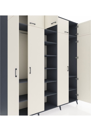 Hyperion Dolap 12 Raflı 9 Kapaklı 2 Askılı 220x44x243 Antrasit-aytaşı/antrasit Aytası/antrasıt