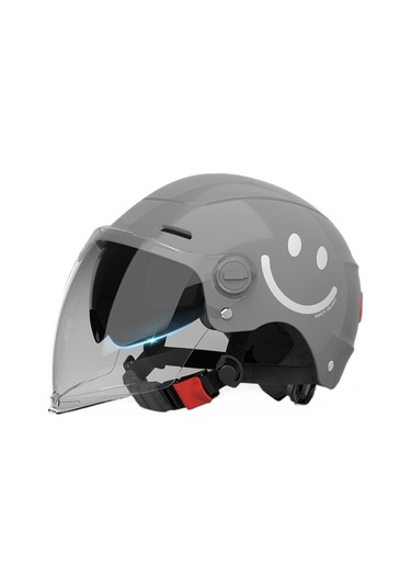 Yy SQ668 Kulak Muhafızları Çift Ayna Kuyruk Işık Açık Motosiklet Kaskı Gri