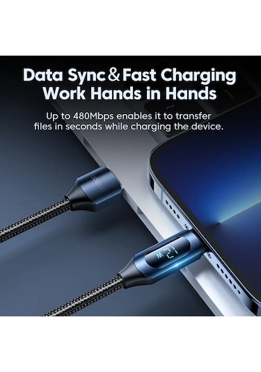 Toocki Led Ekran Usb Kablosu İphone Uyumlu 14 13 12 11 Pro Max Hızlı Şarj Cihazı Şarj 2.4a Black 1m Diğer