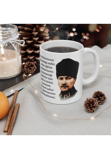 Atatürk Kalpaklı Ordular Yazılı Baskılı Öğretmenler Günü Hediyesi Beyaz