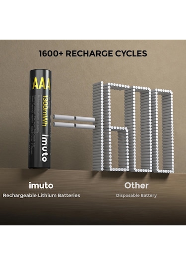Imuto 1300mwh Aaa Şarj Edilebilir Lityum Pil 4 Lü Paket