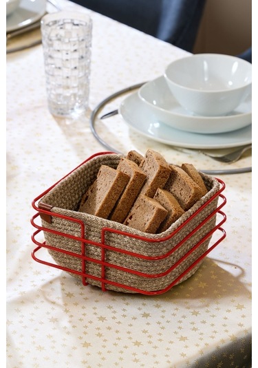 4'lü Kırmızı Servis Sunum Seti, Peçetelik, Kağıt Havluluk, Kare Ekmeklik, Nihale - Metal