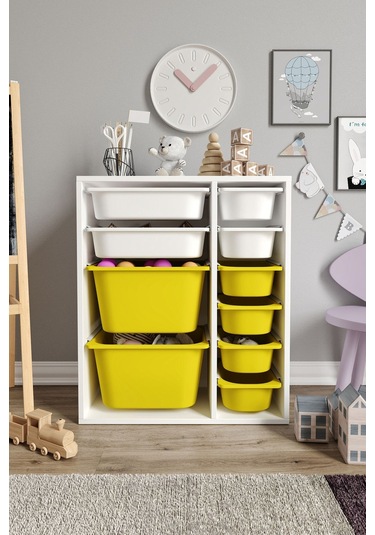 %100 Mdf - Small Duo 10 Sepetli Oyuncak Dolabı Sarı