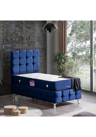 Setaymobilya Baza, Duke Lux Lacivert Tek Kişilik Baza+Başlık + Ortopedik Yatak