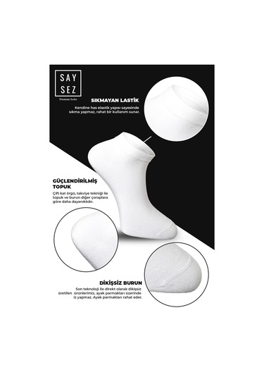 Saysez Bambu Erkek Patik Düz Çok Renk Çorap Dikişsiz Premium Kutulu 6'lı Siyah