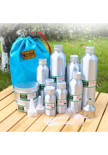 Tenfowee Alüminyum Dışarıda Kullanım Baharat Seti - 4 Şişe 150-250ml + Kaşık, Leke, Hulda Ve Depolama Çantası B Tipi