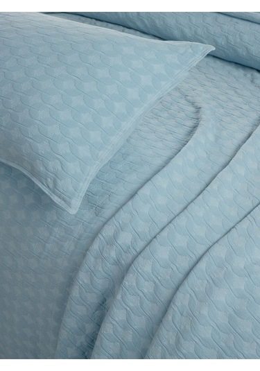 Elvira Yatak Örtüsü Seti Çift Kişilik Mavi Kutulu Açık Mavi