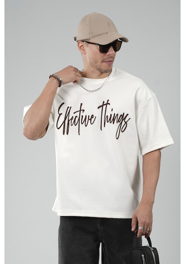 King-Brich Oversize Kalıp Effective Things Yazılı Basic Tişört Beyaz